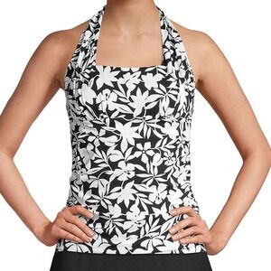 Lands' End Square Neck‎ Halter Tankini Swimsuit Top in Havana Print Size 4 NWT